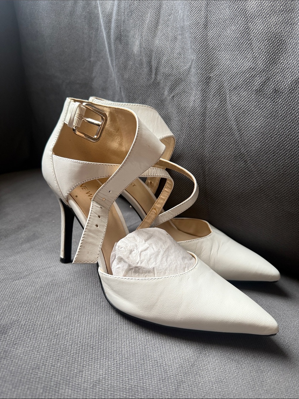 Nine West White Pointed Toe Ankle-Strap Stiletto Heels - Picture 4 of 6